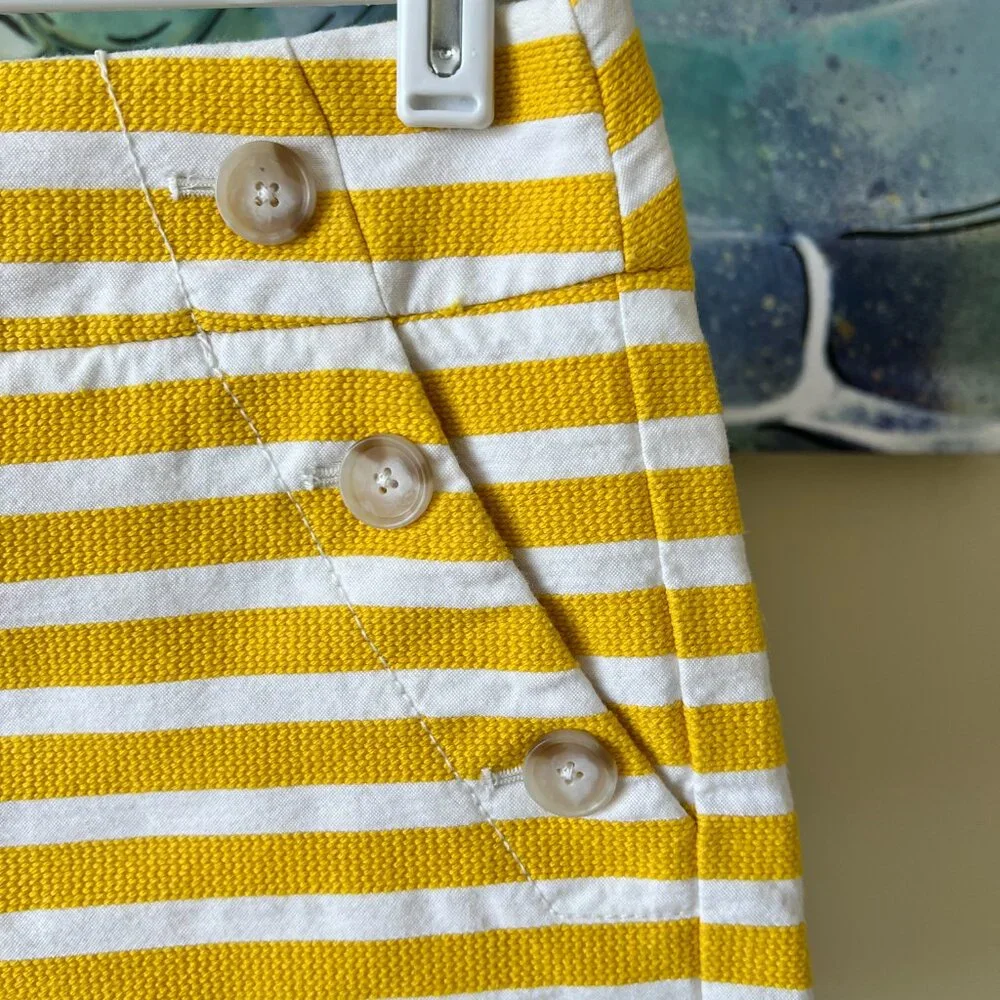 Ann Taylor Yellow White Striped Shorts with Side Sailor Buttons - Picture 2 of 4